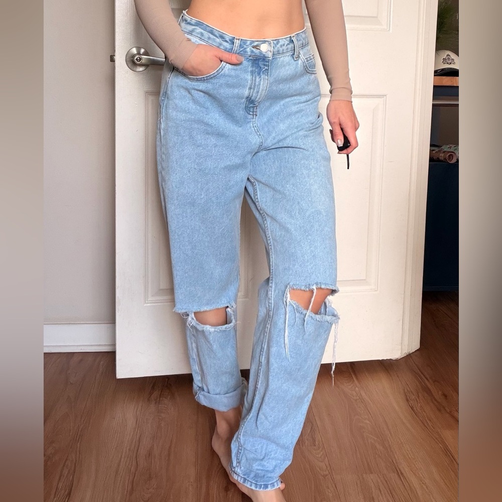 ASOS Light Blue Ripped Boyfriend Jeans